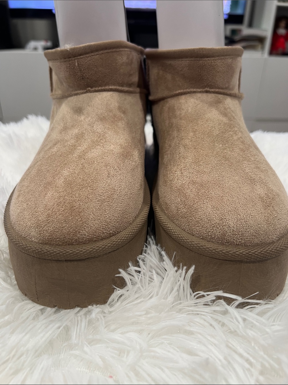 Platform Suede Ankle Boot in Tan
